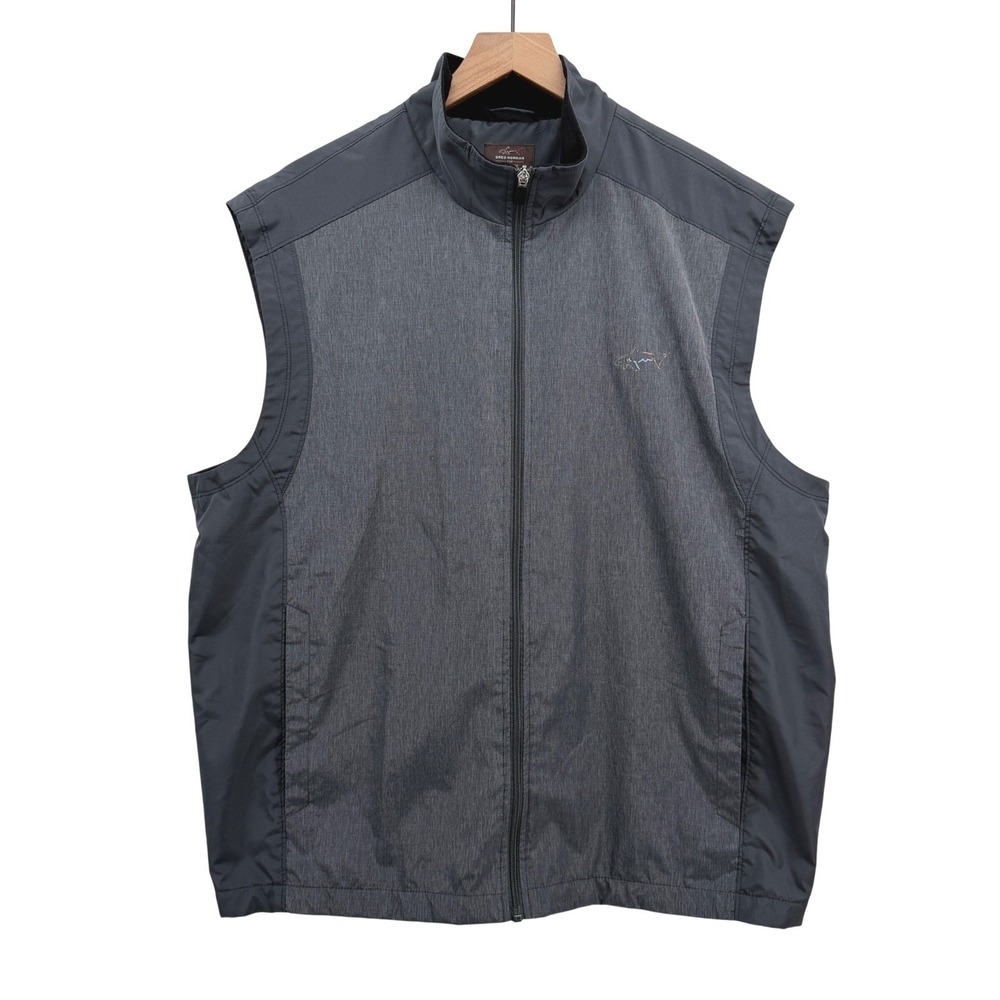 Greg Norman Tasso Elba Golf Vest Mens XL Gray Full Zip Fleece Lined *Logo Wear